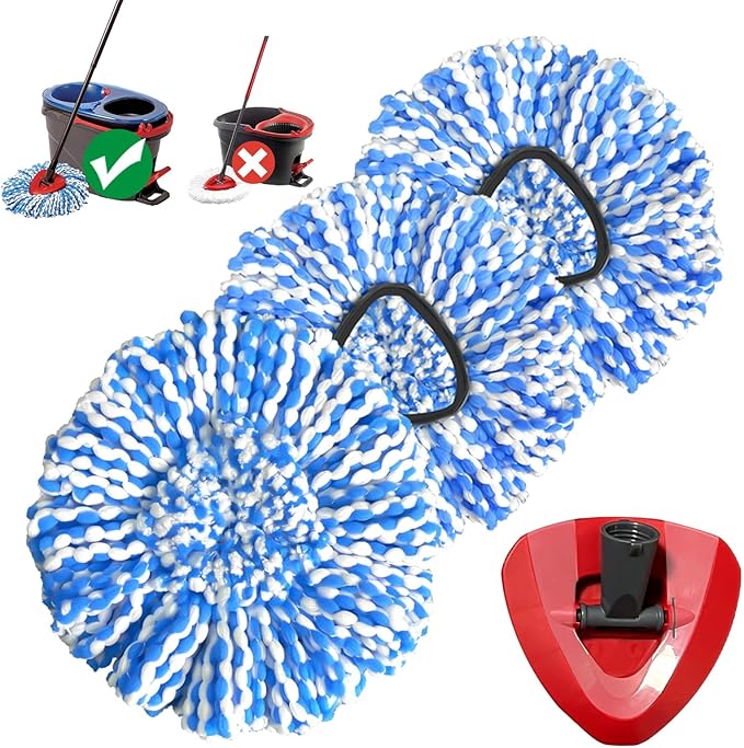 Cedar Mop Replace Head for RinseClean 2-Tank System, Microfiber Spin Mop Refills, Easy to Replace, Include 3 Mop Replace Heads, 1 Extra Mop Replacement Base