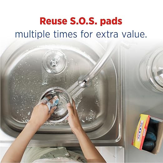 S.O.S Steel Wool Soap Pads, Home Cleaning Pads, Reusable Soap Scrubbers, Grease Cleaner, Outdoor, Bathroom or Kitchen Cleaning, 18 Count (Pack of 12)