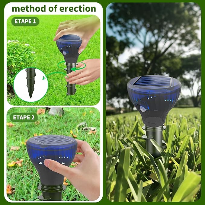 4 Pack Mole Repellent Solar Powered,Gopher Repellents,Solar Powered Waterproof Vole Repellent, Flash&Vibration is Suitable for Lawn, Courtyard and Outdoor Mole Deterrent for Yard