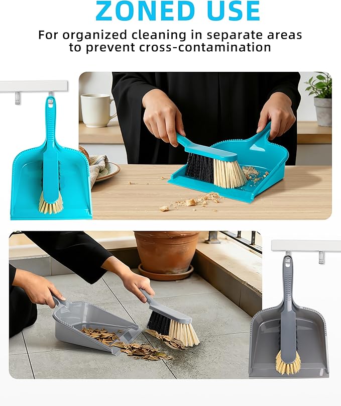 MR.SIGA Dustpan and Brush Set, Pack of 2 Set, Blue & Grey