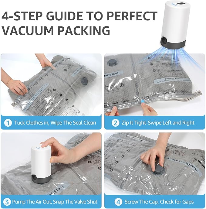 18 Packs Vacuum Bags for Travel with Rechargeable Pump, 3 Sizes Vacuum Seal Bags for Clothing, Compression Vacuum Travel Bags for Luggage, Vacuum Packing Bags for Closet Organization