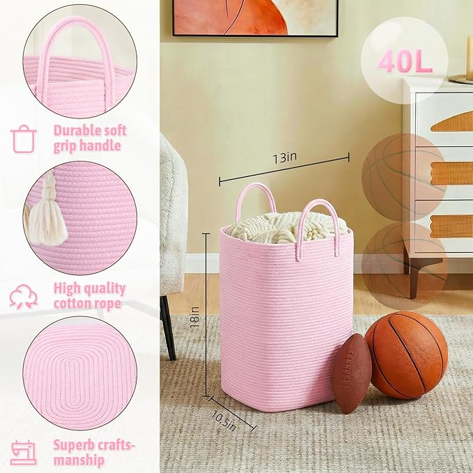 Artfeel Laundry Basket,Woven Cotton Rope Laundry Hamper,40L Versatile Storage for Dirty Clothes,Baby Toys,and Blankets in Bathroom, Nursery,and Living Room