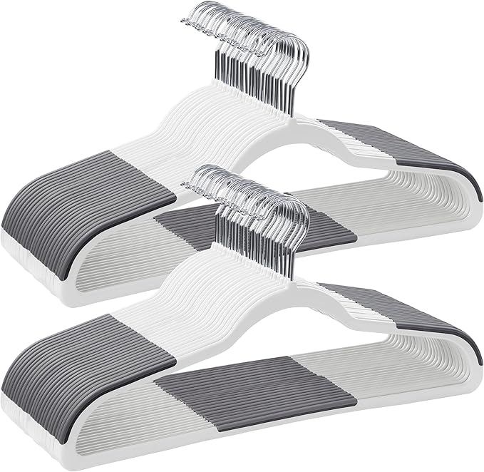 SONGMICS Clothes Hangers, Pack of 50 Plastic Coat Hangers, Space-Saving, Cloud White and Dark Gray UCRP050W50