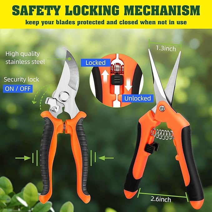 4 Pack Garden Pruning Shears, Stainless Steel Garden Shears, Gardening Shears, Garden Scissors, Clippers, Pruning Snips, Pruning Shears for Gardening Tools (Orange)