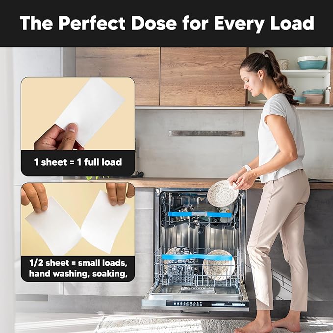 Lucent Globe Dishwasher Dishwashing Detergent Sheets, Dish Soap & Dishwasher Tablets Alternative. Plant-Based, Eco-Friendly, Fully Biodegradable, Lemon Scent (1 Pack of 64 Washes)