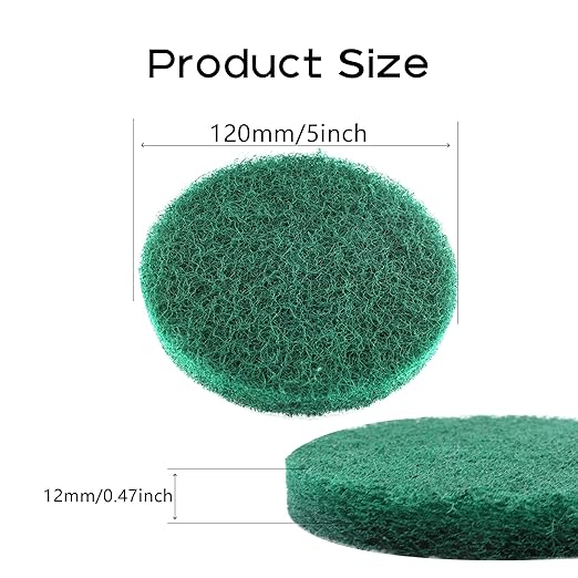 8PCS 5'' Scrubber Scouring Pads, Drill Powered Brush Tile Scrubber Scouring Pads for Furniture Automotive Cleaning, Rust Removal, Green