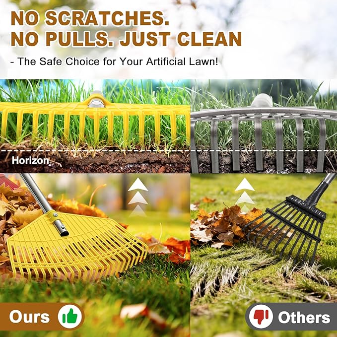 Garden Rake for Leaves - Extra Wide 17" Leaf Rake,Lightweight Long Handle for Women Seniors Kids Effortless Clean-Up,23 Non-Clog Flexible Tines for Lawn-Friendly,80” Adjustable Plastic Rakes for Yard