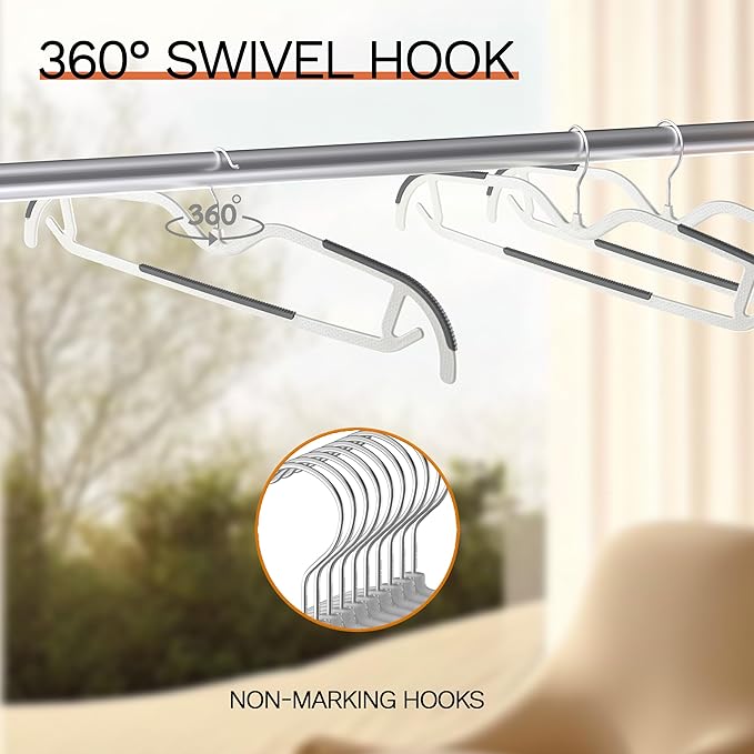 60 Pack M-Style Plastic Pants Hangers, Thin Space Saving Hanger with Rubber Pads and 360° Hook - Non Slip Clothes Hangers, Closet Organizer for Camisole, Tank Top, Dresses, Skirt - Gray