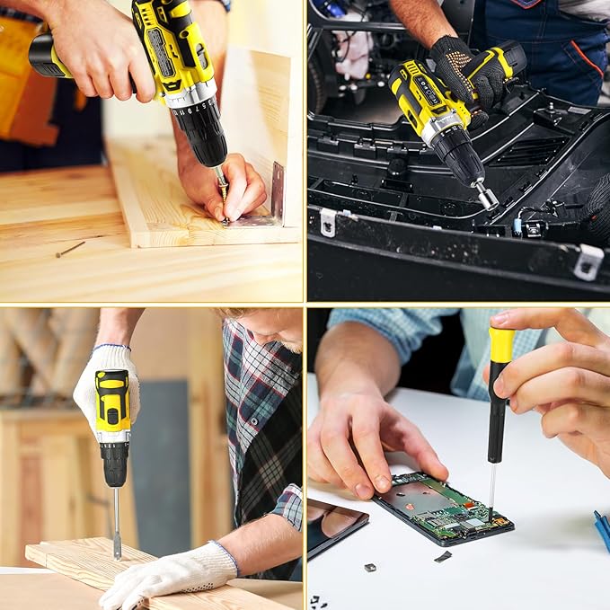 TLGREEN Complete Home Tool Kit with 12V Cordless Drill & Magnetic Bits | 138Pcs All-in-One Set for DIY, Repairs & Assembly | Durable Case & Fast Charging | Ideal for New Homeowners | Yellow
