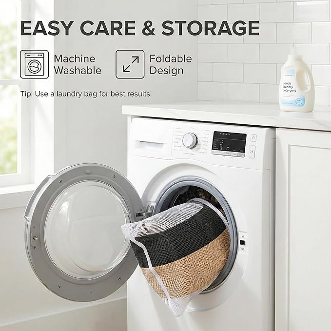 JMvicyroam 115L Extra Large Blanket Basket for Living Room - Woven Cotton Rope Laundry Hamper with Reinforced Handles - Storage Bin for Pillows, Comforters & Toys - Machine Washable,Black&Jute