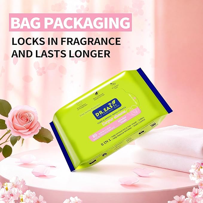 80CT Dryer Sheets Powder Fresh Plant Based Formula Fabric Softener sheets for Laundry Long Lasting Fragrance 9.05 x6.29IN