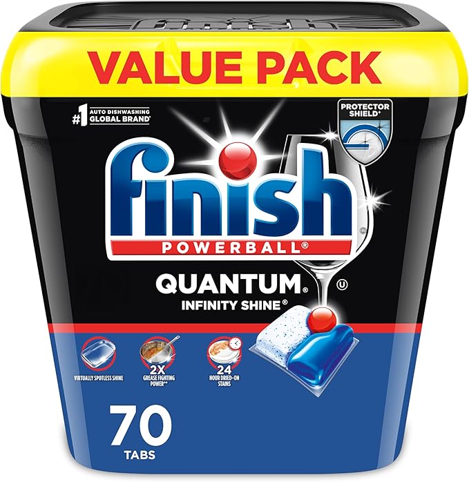 Finish Quantum Infinity Shine Dishwasher Pods, No Pre-Rinse Dishwasher Detergent Soap Removes 24HR Dried-On Stain and Grease, Leaving a Virtually Spotless Shine, 70 Count