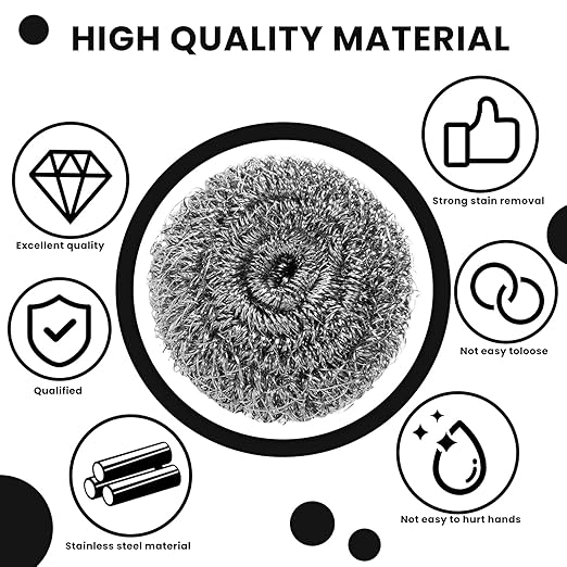6 Pcs Stainless Steel Scrubber, Steel Wool Pads, Flexible Scrubber Pads, Dishwashing Scouring Pads Heavy Duty, Kitchen Scrubbing Sponges for Cleaning Dishes, Pots, Pans, Grills and Sinks