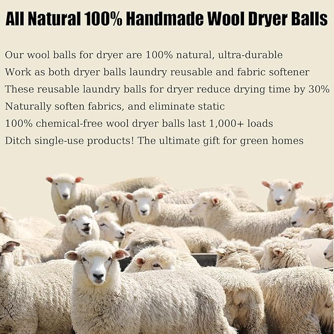 6 Pack Wool Dryer Balls Laundry Reusable Anti Static, Cotton Balls Wool Laundry Balls for Dryer Reduces Clothing Wrinkles Natural Fabric Softener Last 1000+ Loads (Grey, 2.75 in/7 cm)