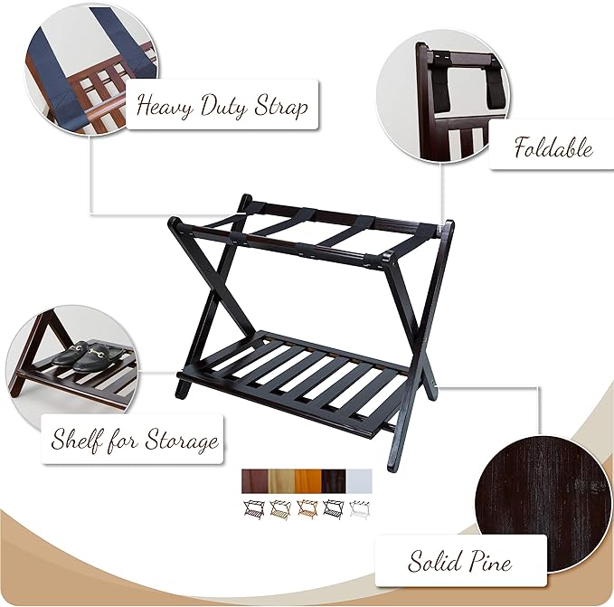 Casual Home Luggage Rack with Shelf, Espresso