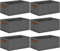 GhvyenntteS Small Fabric Storage Bins 6 Pack, 11.8" x 7.87" x 5.11" Storage Basket with Leather Handles, Closet Storage Bins for Shelves, Storage Baskets for Shelves, DVD Storage (Grey)