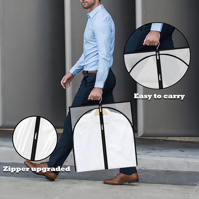 Garment Bags for Hanging Clothes, 45'' Suit Bag Cover for Storage and Travel, Dress Bags for Gowns Long, 2 Pack (Clear)