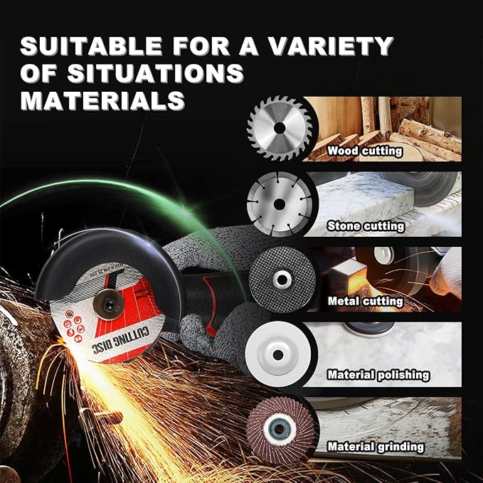 Brushless Cordless Angle Grinder Kit, 19500rpm Mini Electric Angle Grinding Tool with 2x16.8V 2000mAh Battery and 6-Cutting Discs, Grinder Handheld Cutter for Metal Wood