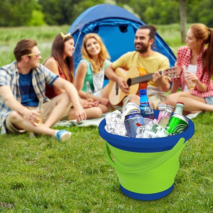 5L Collapsible Mop Bucket for Cleaning, Foldable Buckets with Handles for Beach Sand Garden Car Washing Fishing, Silicone Cleaning Buckets for Household Use Bathroom Cleaning Supplies Blue/Green