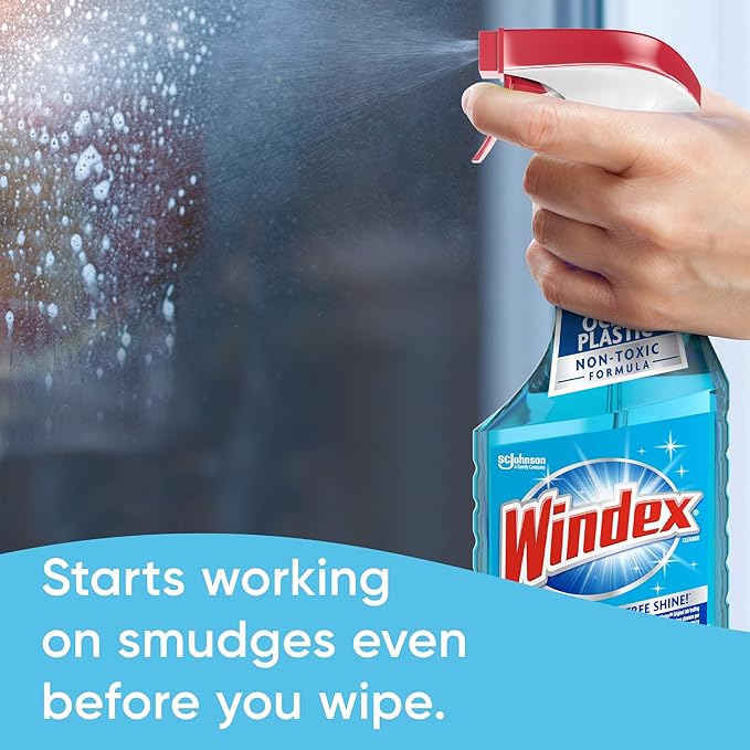 Windex Glass and Window Cleaner Refill Bottle, Bottle Made from 100% Recycled Plastic, Original Blue, 32 Fl Oz (Pack of 12)
