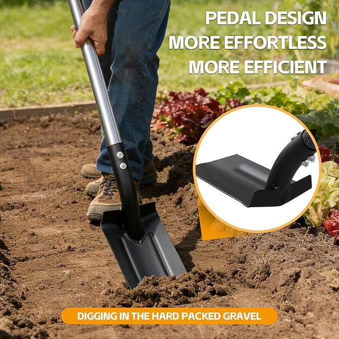 Stainless Steel Trench Shovel,4-Inch V-Shape Narrow Trenching Spade–Heavy Duty Professional Garden & Landscaping Tool with 60-Inch Adjustable Long Handle &Foot Pedal for Digging,Edging,and Entrenching
