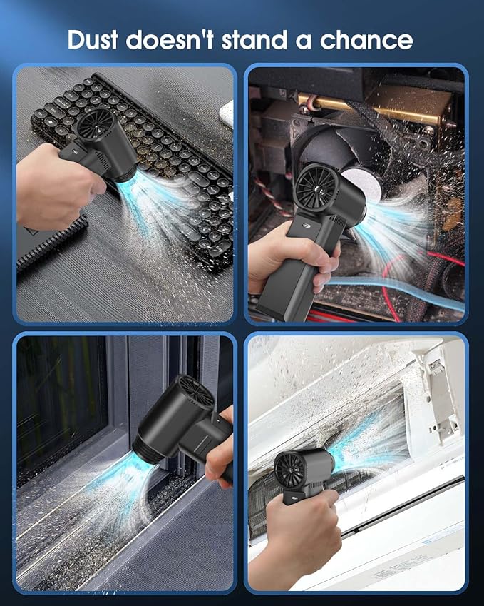Compressed Air Duster, 300000RPM 500g Max Wind Pressure Cordless Rechargeable Electric Air Duster, Canned Air Duster for Computers, 4-Gear Air Blower Keyboard Cleaner for PC