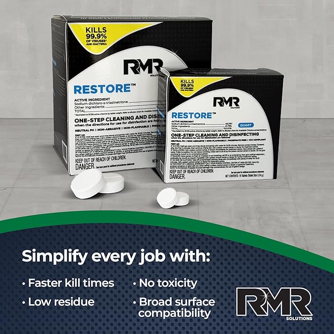 RMR Solutions RESTORE Disinfectant & Cleaner Concentrate, EPA Registered Mold Remover & Antibacterial Cleaning Solution for Kitchen, Bathroom, Floor, Home, Pet Areas, Counter, 13.1g, Makes 48 Gallons