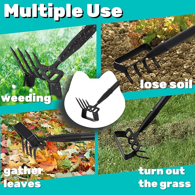Garden Hoe, Stirrup Hoe with Adjustable Handle for Weeding Digger loosening Soil Metal Garden Cultivator with Rake Tiller Cultivator (30-73 Inch)