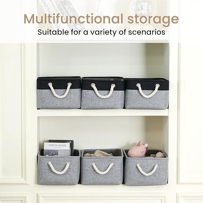 Storage Baskets for Shelves 13.8x9.8x6.7 Inch-Foldable Fabric Organizing Storage Bins with Handles, Closet & Bathroom Organizer, Home Storage for Kitchen, Office (6-Pack, Gray)