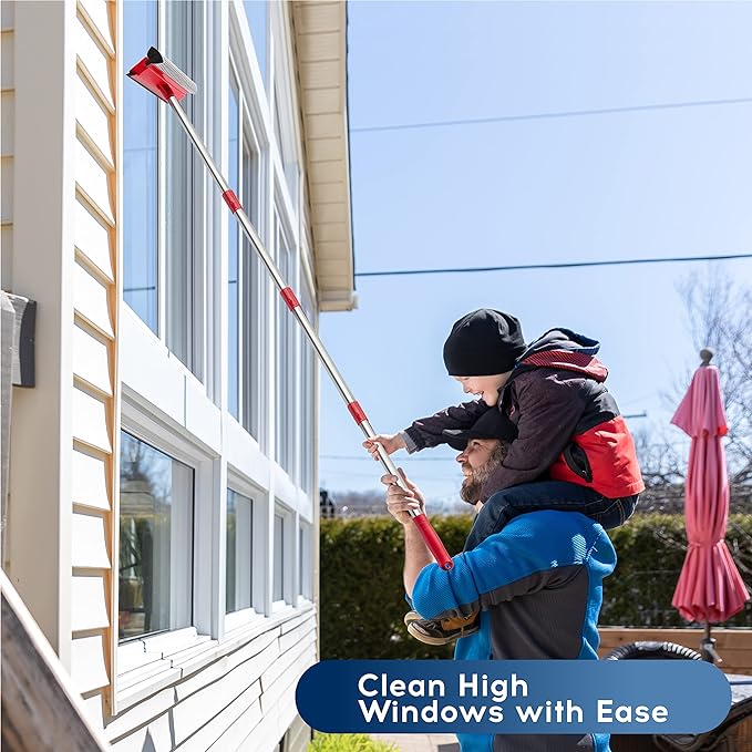 DSV Standard Window Squeegee, 2-in-1 Window Cleaner with 55" Extension Poles, Window Washing Kit, Glass Door Cleaner, Multi-Use Car Windshield Cleaning Tool with Long Handle for High Outdoor Windows