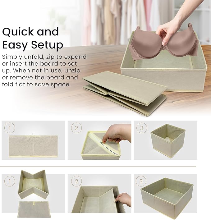 Reli. Drawer Organizer Clothes (14 Pack) | Dresser Drawer Organizers & Nursery Organization | Foldable Fabric Dresser Storage Dividers for Bras, Nursery, Changing Table, Baby Clothes, Clothing (Beige)