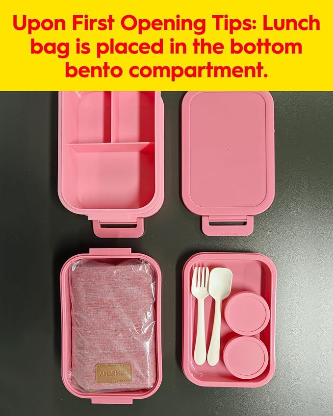 KEMETHY Adults Bento Lunch Box Set with Thermo Bag, 74oz Stackable Leak-proof 3-tiers Bento Box, Built-in Utensil and Sauce Container for Work, School, Dining Out (Purple)