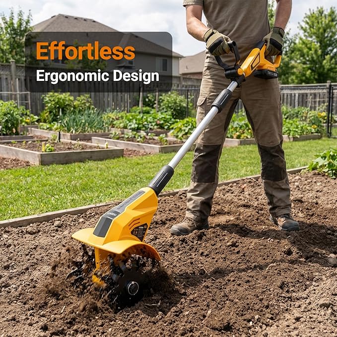 Brushless Cordless Tiller Cultivator Compatible with Dewalt 20V Max Battery(Tool Only), 800W Electric Power Tiller for Gardening, Battery Powered Garden Cultivator Portable Rototiller for Lawn
