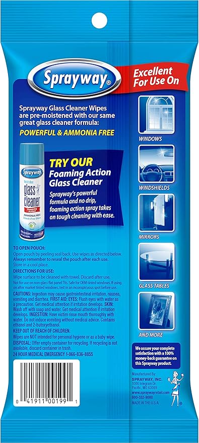 Sprayway SW199R Ammonia-Free Glass Cleaner Wipes, Fresh Scent, 20 Count