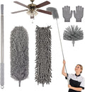Microfiber Feather Duster 5-in-1 Kit with Extension Pole, Washable Cleaning Duster Set with 3 Duster Heads, Cobweb Duster, Corner Brush, 100'' Extendable Long Duster for High Ceilings, Fans, Furniture