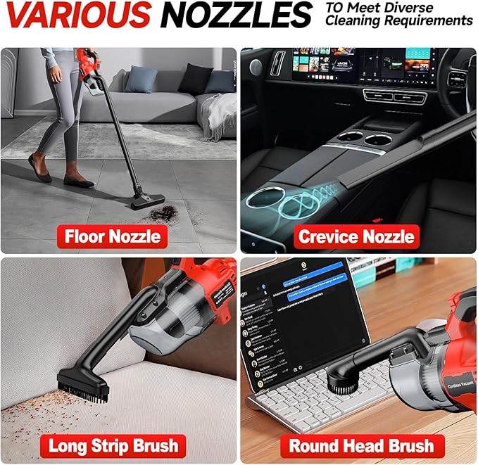 Cordless Vacuum for Milwaukee M18 Battery, Handheld Vacuum Cleaner for Home Pet Hair Car, 5-in-1 Portable Shop Vac with 2 Washable HEPA Filter, 4 Multi Nozzle (Battery Not Included)