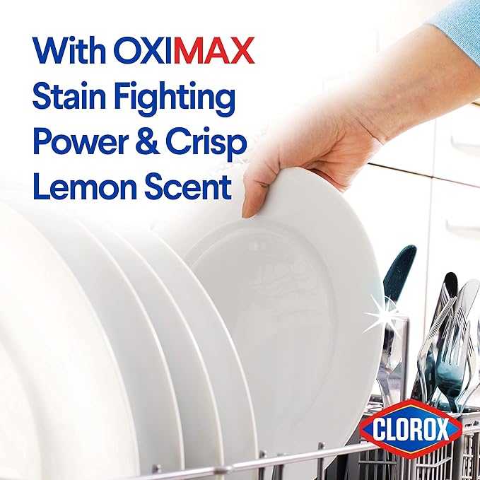 Clorox Ultra+ Dishwasher Detergent Pacs, 60 Count, Stain Fighting, No Prewash Needed, Removes Burnt-on Food, Crisp Fresh Scent Pods - Packaging May Vary