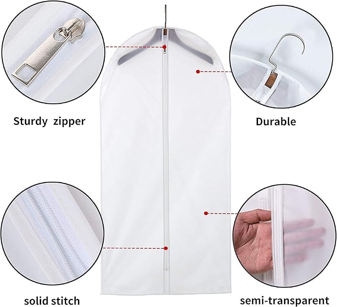 Mskitchen Garment Bags for Hanging Clothes, Clear Plastic Closet Storage Covers with Cedar Balls, 24" x 43"/54”, 6 Pack