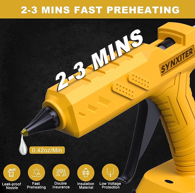100W Cordless Hot Glue Gun for DeWalt 20V MAX Battery,High Temp Electric Power Glue Gun with 30PCS Full Size Glue Sticks for Art DIY Craft Home Repair School(Tool Only)