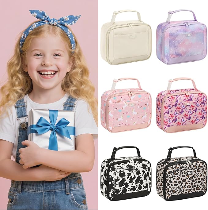 Lunch Box Kids Insulated Lunch Bag for Boys Girls Cute Reusable Lunch Tote Bag Waterproof Portable Thermal Lunch Box Kids for School Picnic Travel Pink Unicorns