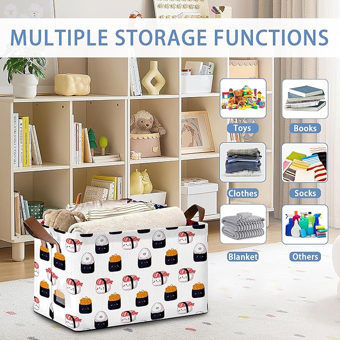 Cute Sushi Storage Basket,Japanese Collapsible Storage Bin Cubes for Living Room Bedroom Blankets Home Storage 17x11.5x10Inch