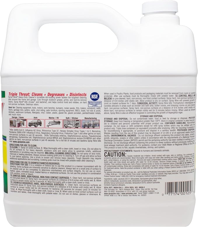 Spray Nine 26801-4PK Heavy Duty Cleaner, Degreaser & Disinfectant for Home, Yard Equipment, Automotive & More - Refill for Spray Bottle 1 Gallon (Pack of 4)
