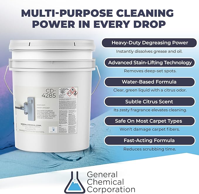 Heavy Duty Carpet Stain Remover CD 4285 - Carpet's Multi-Purpose and Powerful Liquid Solution, Though Cleaning Formula For Homeowners, Pet-owners, Offices and Many More - 5 Gallon Pail