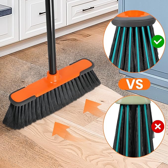 4 PK Soft Bristle Push Brooms for Sweeping Indoor/Outdoor Heavy Duty Commercial Broom for Shop Restaurant House Broom for Garage Kitchen Hardwood Tile Floor Cleaning