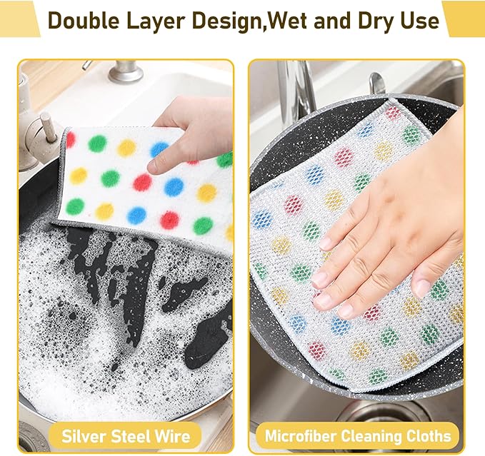 XANGNIER 10 Pcs Non Scratch Wire Dishcloth,2025 New Upgrade Steel Wool Cleaning Cloths for Wet and Dry,Multipurpose Wire Dishwashing Rag,Metal Mesh Miracle Cleaning Cloths for Kitchen,Dishes,Sink