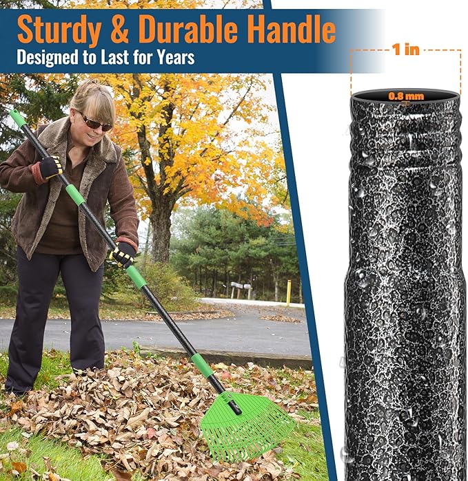Ultra-Lightweight Leaf Rake, 16.5" Wide Head & 59" Comfort Grip Handle, Gentle Flexible Tines for Safe Use on Grass, Perfect for Yard Cleanup in Flower Beds and Narrow Areas