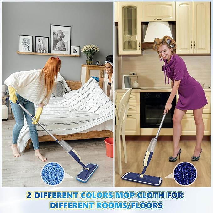 Spray Mops for Floor Cleaning: MEXERRIS Wet Jet Mops for Hardwood Wood Tile Laminate Vinyl - Floor Flat Mop with 4 Washable Pads for Swiffer Powermop & 2 Refillable Bottles Home Commercial Mop