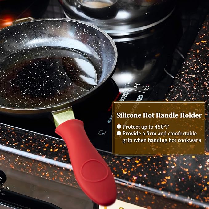 Patelai 7 Pieces Cast Iron Cleaner Set Include Stainless Steel Chainmail Scrubber with Bamboo Dish Scrub Brush Hot Handle Holder 2 Pan Grill Scrapers Kitchen Towel Wall Hook (Bright Color)
