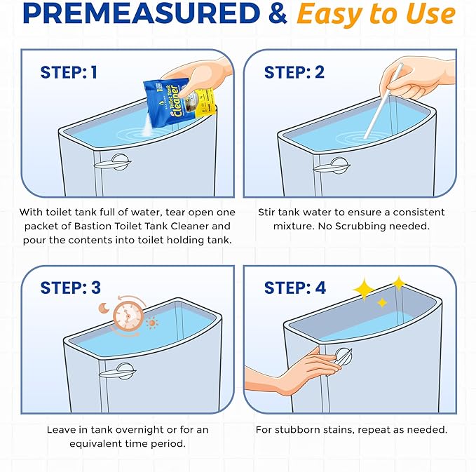 Bastion Toilet Tank Cleaner, Single Use 8oz (227g) Packet (*Not For Toilet Bowl*) Removes Rust, Calcium Deposits, Mineral Build Up, & Hard Water Stains
