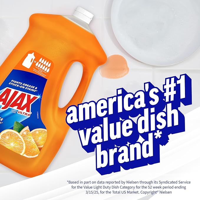 Ajax Ultra Liquid Dish Soap Orange Scent, Triple Action, 90 fl oz Bottle (Pack of 2)